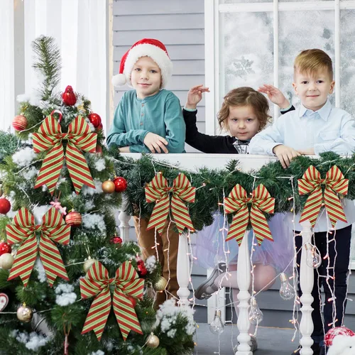 Vista 6 de 2 rollos de cinta de Navidad con puntos con alambre con rayas para envolver con alambre, cinta de tela colorida, cintas decorativas de Navidad
