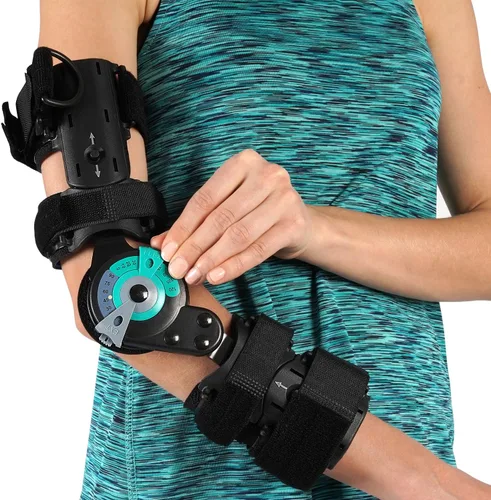 Vista 3 de Soles Soporte de codo con bisagras, recuperación de lesiones postoperatorias, ortesis ROM rango de movimiento ajustable, talla única, unisex