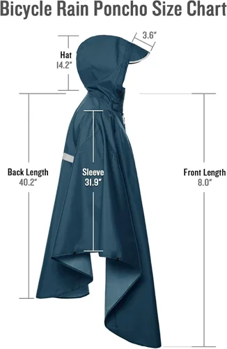 Vista 6 de SaphiRose Chaqueta ligera de ciclismo, poncho de lluvia con capucha, capa con rayas reflectantes para bicicletas (azul profundo)
