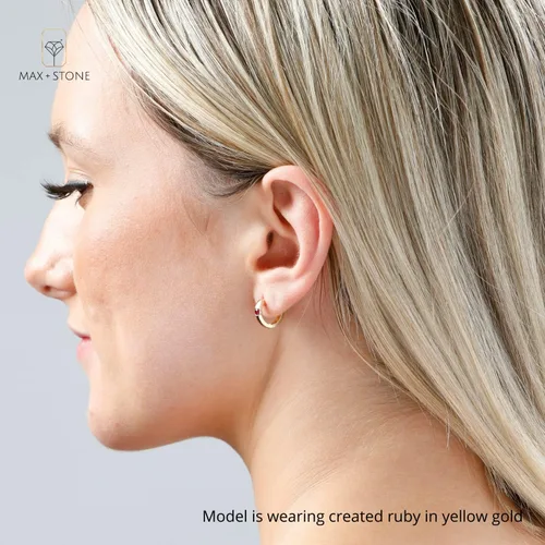 Vista 3 de MAX + STONE - Aretes de aro redondos pequeños de oro blanco o amarillo de 14 quilates para mujer con juego de canal y piedra natal de 0.039