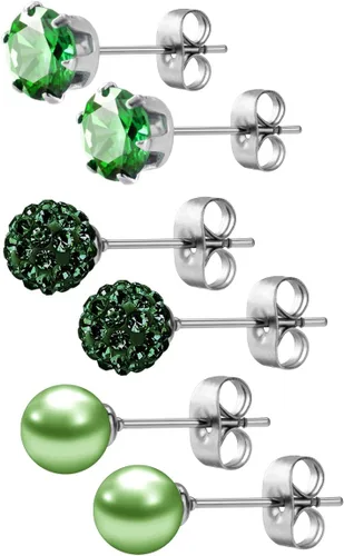 Vista 8 de JewelrieShop - Juego de aretes de tuerca de acero inoxidable con circonitas cúbicas y perlas de imitación, 3 pares de 0.236 in