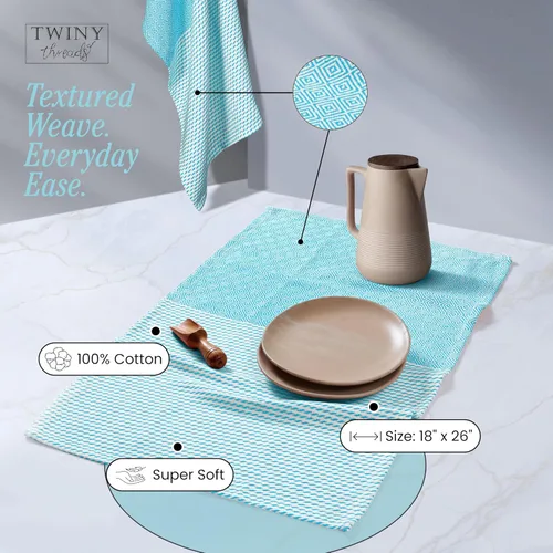 Vista 4 de TWINY threads Juego de toallas de cocina con diseño de diamante, 100% algodón, trapos grandes y trapos de lavado, absorbentes de secado rápido