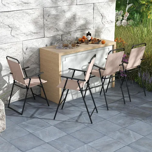 Vista 5 de Giantex Juego de 2 sillas de bar plegables para exteriores, sillas de patio con respaldo, reposabrazos, reposapiés, marco de metal, juego de sillas
