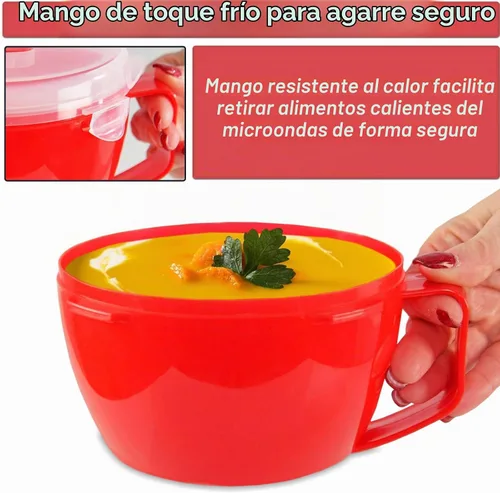 Vista 7 de Home-X Juego de 2 cuencos para microondas con tapa, tazón de ramen apto para microondas con ventilación de liberación de vapor y clips de fácil