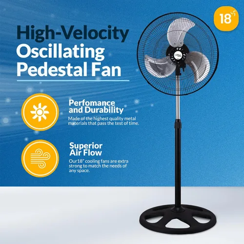 Vista 2 de PAMI Ventilador de pedestal oscilante de alta velocidad de 18 pulgadas, ventilador de piso portátil con 3 niveles de velocidad y altura ajustable