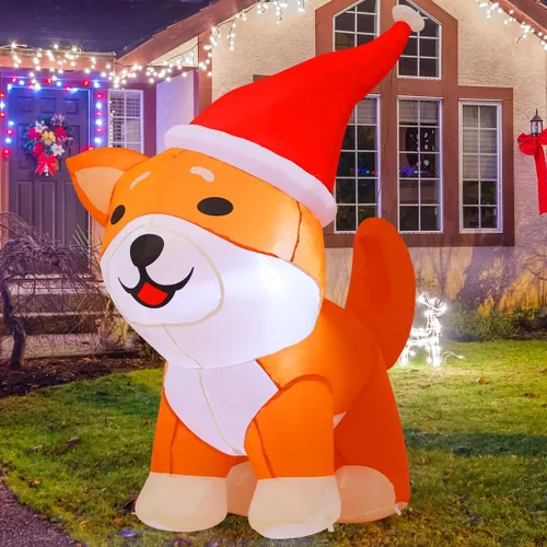 Vista 4 de COMIN - Inflables de Navidad de 1.2 m para decoración al aire libre, perro inflable con luces LED integradas para Navidad, decoración de patio