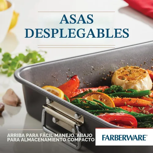 Vista 6 de Farberware Bakeware - Asador de acero antiadherente con estante plano, 11 pulgadas x 15 pulgadas, gris Sartén para asar con rejilla plana, 11