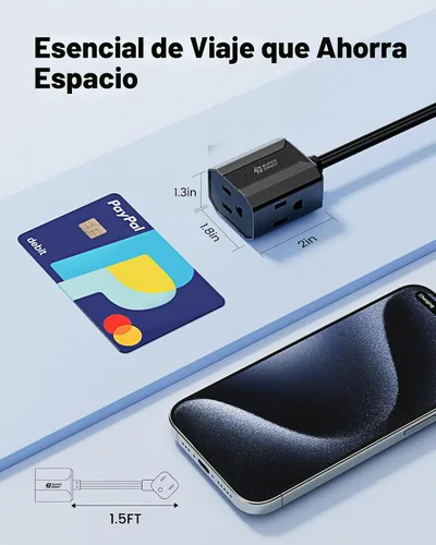 Vista 5 de SUPERDANNY - Cable de extensión de 1.5 pies, mini regleta de alimentación en ángulo ultra derecho, enchufe plano para espacios reducidos, extensión