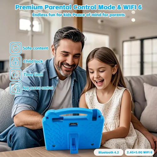 Vista 9 de Tableta para niños, tableta Android 15 de 10 pulgadas, 8 GB de RAM y 64 GB de ROM, CPU Octa-Core, Wi-Fi 6 de doble banda, batería de 5000 mAh Azul