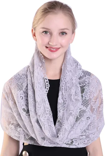 Vista 5 de Grettytling Soft and Comfortable Mantilla Veils 5 Colors Spanish Style Lace Infinity Veil Mantilla Latin
