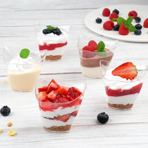 Vista 5 de Mini tazas triangulares de postre con cucharas, 4 onzas, paquete de 50