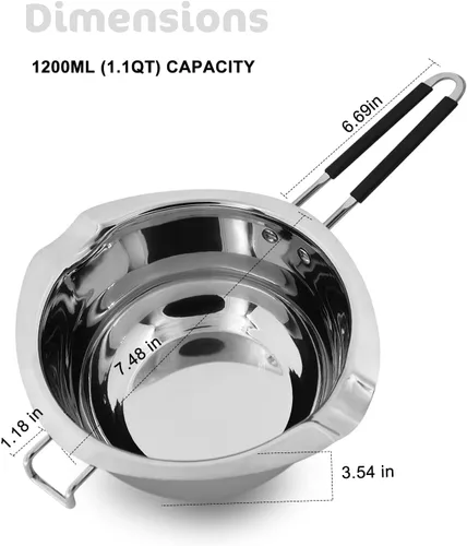 Vista 2 de Juego de olla de caldera doble, caldera doble de 40.6 fl oz, olla de acero inoxidable de 94.7 fl oz con espátula de silicona para derretir