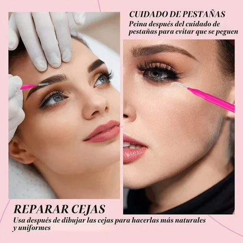 Vista 6 de Lallisa 100 piezas de cepillo micro de cejas con tapa, herramienta de laminación de cejas, cepillo de pestañas, peine multifuncional para pestañas