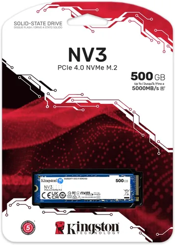 Vista 3 de Kingston NV3 500GB M.2 2280 NVMe SSD PCIe 4.0 Gen 4x4 Hasta 5000 MB/s SNV3S/500G