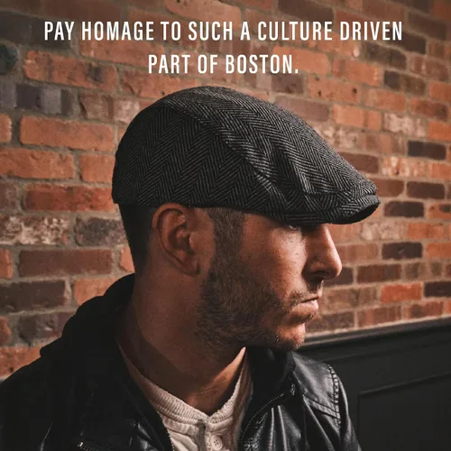 Vista 4 de La Gorra Original Boston Scally Cap - La Gorra Plana Original Newsboy - Sombrero Ajustado de Algodón de Panel Único para Hombre - Gris Herringbone