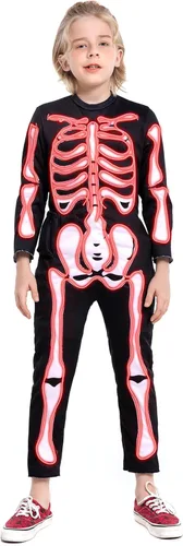 Vista 5 de HSCTEK Disfraz de esqueleto iluminado para niños, disfraz LED de Halloween Verde