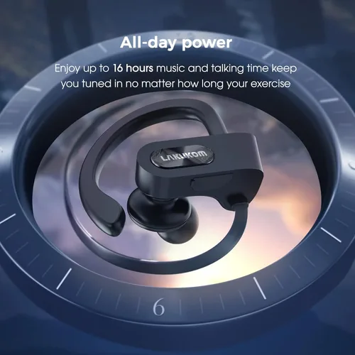 Vista 9 de Auriculares Bluetooth Lakukom, Auriculares Inalámbricos para Correr con Bajo Profundo con 16 Horas de Tiempo de Reproducción, Auriculares Bluetooth