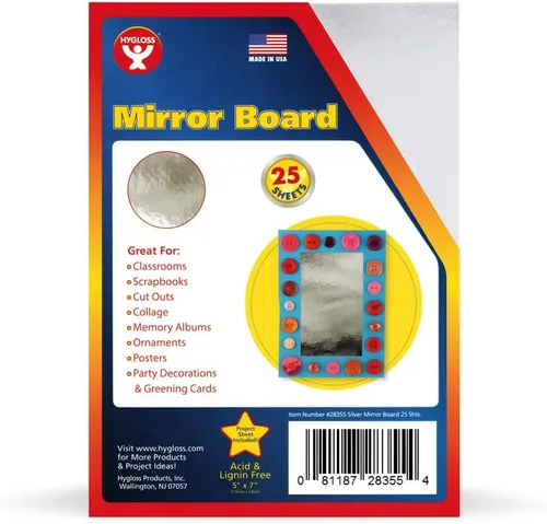 Vista 2 de Hygloss 25 hojas de tablero de espejo para artes y manualidades, 5 x 7 pulgadas, papel de cartulina plateado metálico, para hacer tarjetas, bodas