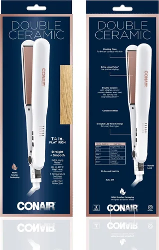 Vista 7 de Conair Plancha plana de cerámica doble, plancha de pelo de 1 1/4 pulgadas