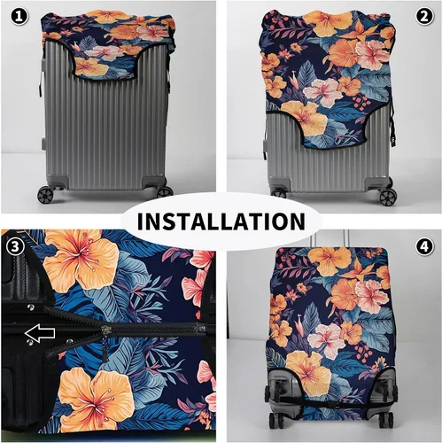 Vista 5 de JYCUHTCL Funda de equipaje prémium para maleta con etiqueta C de equipaje adicional, Flor-A, Cubierta de equipaje con etiqueta de equipaje