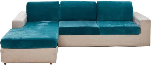 Vista 9 de Fundas elásticas de cojín para sofá, funda de cojín de terciopelo en forma de L para sofá chaise longue, funda de asiento de sofá seccional