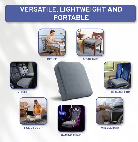 Vista 3 de Almohada para asiento extragrande para personas con sobrepeso ComfySure, con espuma viscoelástica, para silla de ruedas, oficina o coche, en gris