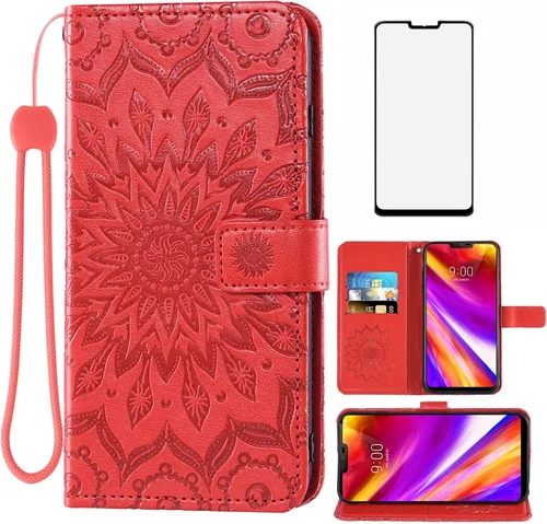 Vista 9 de Funda de teléfono para LG G7 ThinQ Wallet con protector de pantalla de vidrio templado y funda de cuero con soporte para tarjetas LGG7 One G 7 Plus