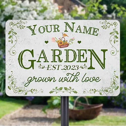 Vista 18 de Letreros de metal personalizados con nombre hechos en Estados Unidos, letrero de jardín vintage personalizado, impermeable, vintage, impresión
