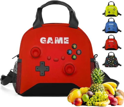 Vista 8 de Bolsa de almuerzo con diseño de videojuegos para niños y niñas, lonchera aislada para escuela, trabajo, oficina, viajes, picnic, caminatas, playa