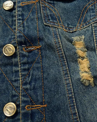 Vista 8 de Chaleco de mezclilla sin mangas para hombre, casual, ajustado, rasgado, clásico, con botones