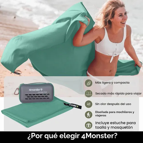 Vista 2 de 4Monster Toalla de Camping Súper Absorbente, Toalla de Viaje de Microfibra de Secado Rápido, Ligera Ultra Suave Compacta Toalla de Gimnasio