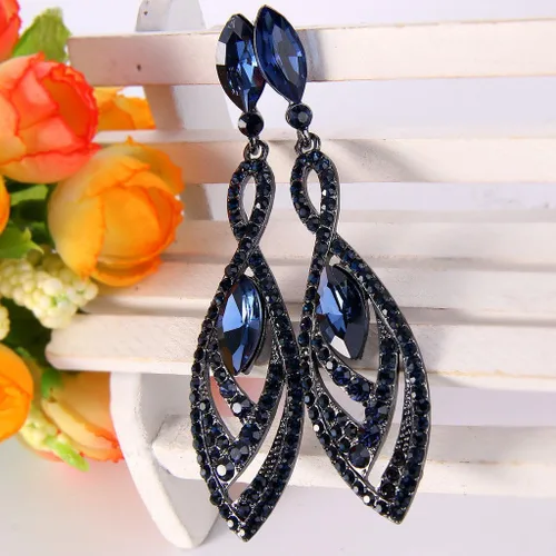Vista 4 de EVER FAITH Women's Crystal Double Marquise Shape Dangle Earrings Blue Sapphire-Color Black-Tone