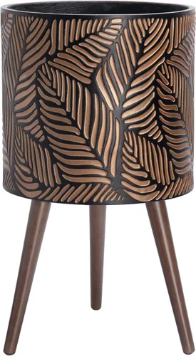 Vista 7 de D'vine Dev Maceta de 12 pulgadas con soporte de madera, bronce/gris, 88-L-C