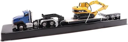 Vista 2 de Diecast Masters 1/87 Caterpillar CT660 Cabina Diurna con Remolque Lowboy y Excavadora Hidráulica 315C L 84415