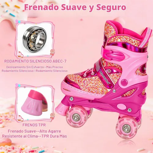 Vista 5 de Mammygol Patines para niñas, 4 tamaños ajustables con ruedas iluminadas, para niños Caramelo