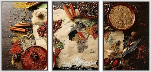 Vista 126 de wall26 Lienzo enmarcado para pared, juego de arte de hierbas, verduras y condimentos en madera, alimentos, fotografía cultural, realismo, paisaje