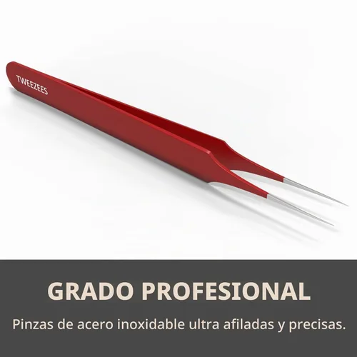 Vista 3 de Pinzas para el cabello encarnado Punta puntiaguda Rojo Acero inoxidable de precisión Extra afiladas y perfectamente alineadas