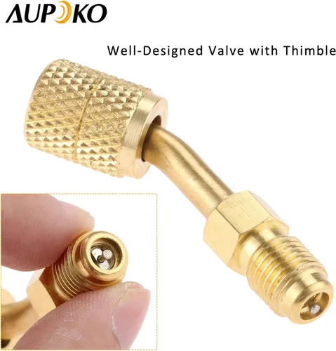 Vista 4 de Adaptador R410A Acopladores Rápidos Hembra SAE de 5/16" a Abocinado Macho SAE de 1/4", 2 PC Adaptador de Vacío de Carga en Ángulo de 45 Grados