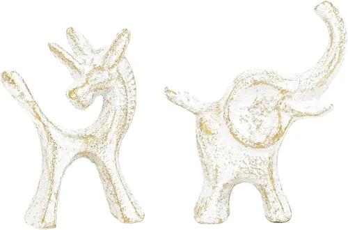 Vista 11 de Sungmor Juego de 2 figuras de hierro fundido de elefante y unicornio - Esculturas rústicas en negro para estante, escritorio o entrada - Estatuas