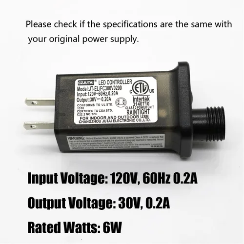 Vista 2 de Transformador LED de 8 modos de luz LED de 30 V, fuente de alimentación clase 2, transformador de bajo voltaje, adaptador de enchufe de EE. UU.