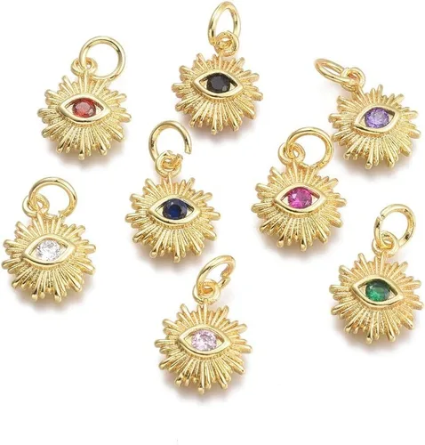 Vista 16 de Ipotkitt - 20 piezas de dijes de cobre con circonita cúbica micropavé en forma de flor con anillo de salto, dijes con forma de planta y flor