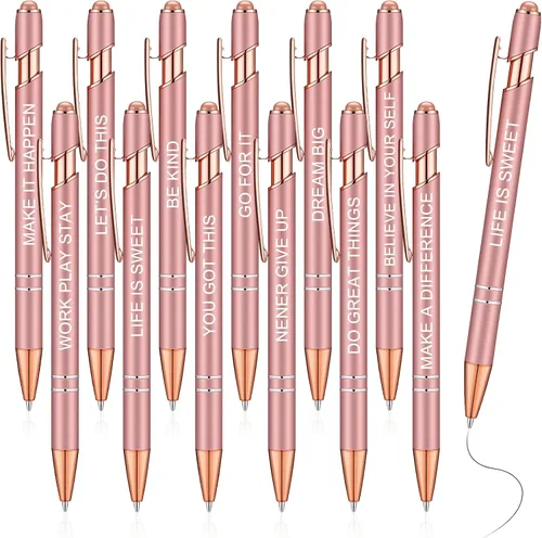 Vista 10 de Zonon 12 piezas de bolígrafos inspiradores a granel, divertidos bolígrafos de bola con punta estilo lápiz táctil, regalos motivacionales para el Día