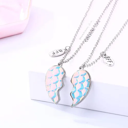 Vista 4 de MJartoria Collar BFF para 2 personas Collar con colgante de corazón a juego para mejores amigos para siempre, lindo regalo para el mejor amigo