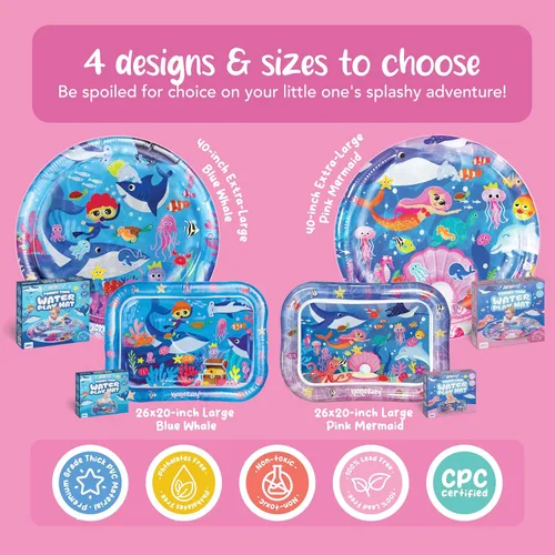 Vista 6 de KooKooBaby Tapete de agua para bebés y bebés – Alfombrilla de agua sensorial extra grande para el tiempo boca abajo y desarrollo motor, almohadilla