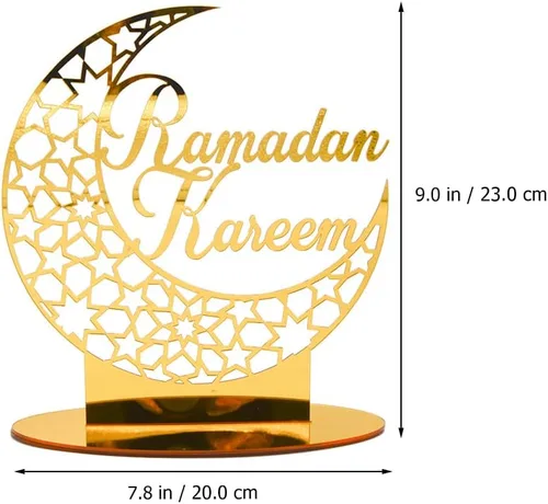 Vista 2 de LUOZZY Eid Mubarak - Adorno de estrella de luna acrílico para decoración de mesa de Ramadán Musilm Ramadán Mubarak Eid