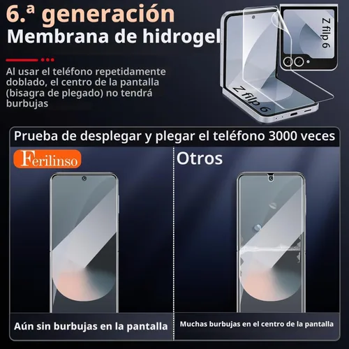 Vista 2 de Ferilinso Protector de pantalla para Samsung Galaxy Z Flip 6 / Z Flip 7 FE [compatible con funda de teléfono] – Película interior, 3