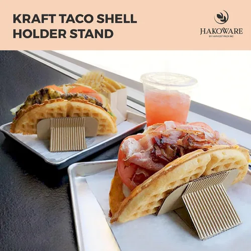 Vista 3 de Harvest Pack - 200 bandejas desechables para tacos, soporte de papel kraft resistente, platos ecológicos para servir alimentos para martes de tacos