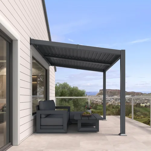 Vista 22 de PURPLE LEAF Pérgola con listones de techo rígido de 8 x 10, pérgola de aluminio para patio al aire libre con techo ajustable a prueba de lluvia