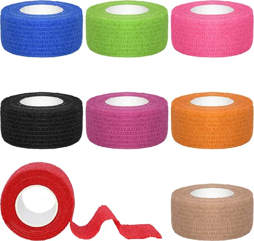 Vista 6 de Tindobewan Envoltura de vendaje autoadhesiva, 1 pulgada, 8 rollos, color negro Vendaje cohesivo transpirable Vet Tape Vendaje adhesivo elástico