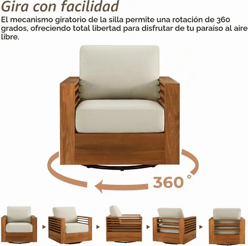 Vista 4 de CHITA Juego de 3 piezas de acacia para patio, silla giratoria para muebles